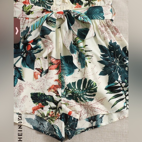 2XL SHEIN VCAY Tropical Print Waist Belted Tank Romper! - Picture 2 of 5